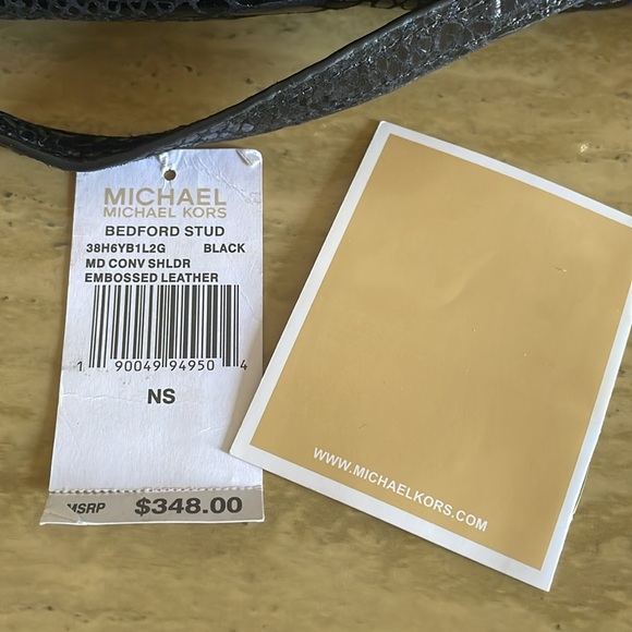 Michael Kors Bedford Black Convertible Shoulder Strap Embossed Leather Handbag - Picture 6 of 12